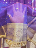 Banarasi Tissue Saree with All-Over Zari Buti & Lace Border