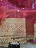 Banarasi Tissue Saree with All-Over Zari Buti & Lace Border