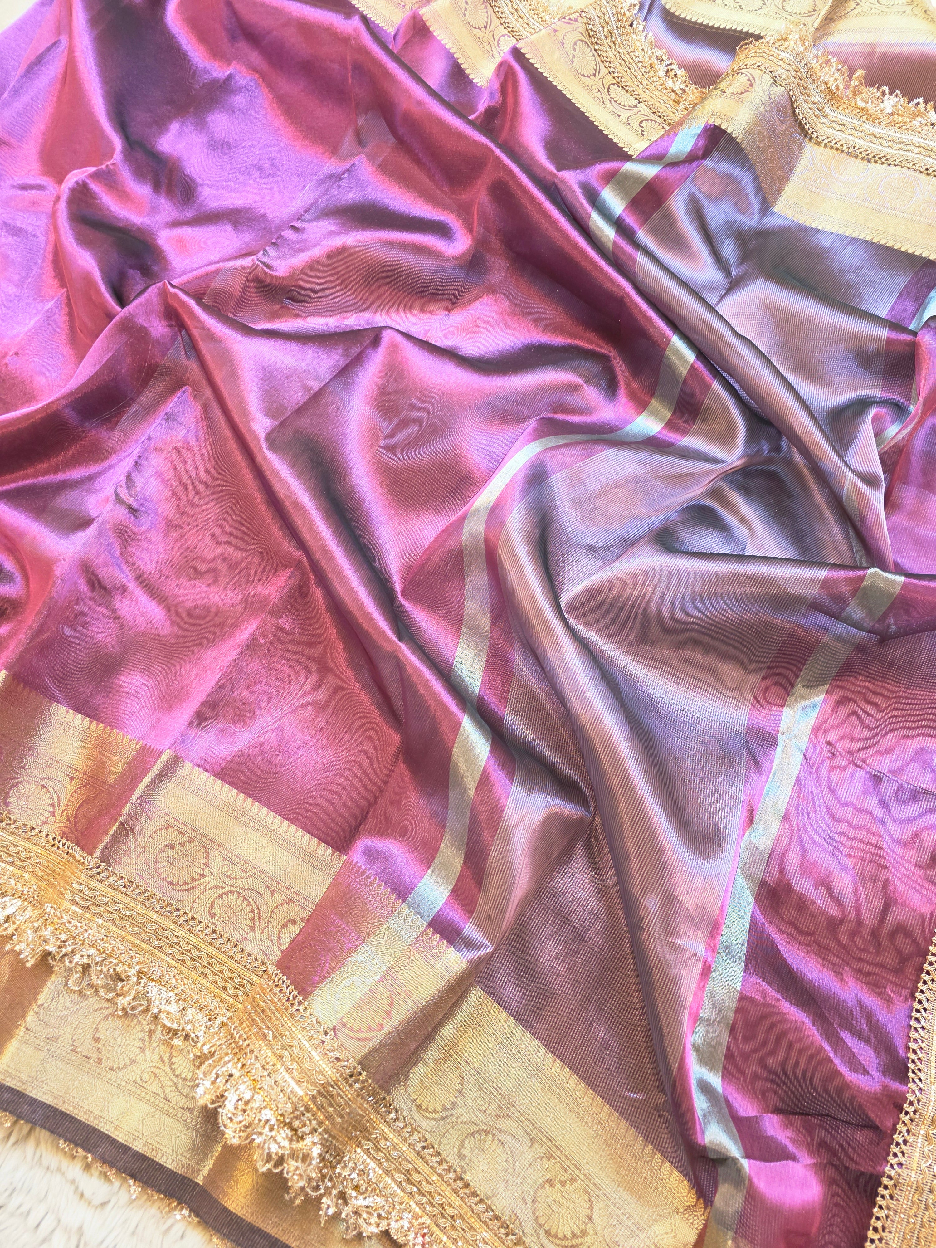 Banarasi Tissue Saree having Plain Body & Lace Border