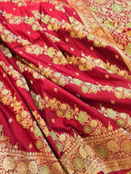 Maroon Banarasi Mashru Katan Silk Saree – Bridal Zari Weave