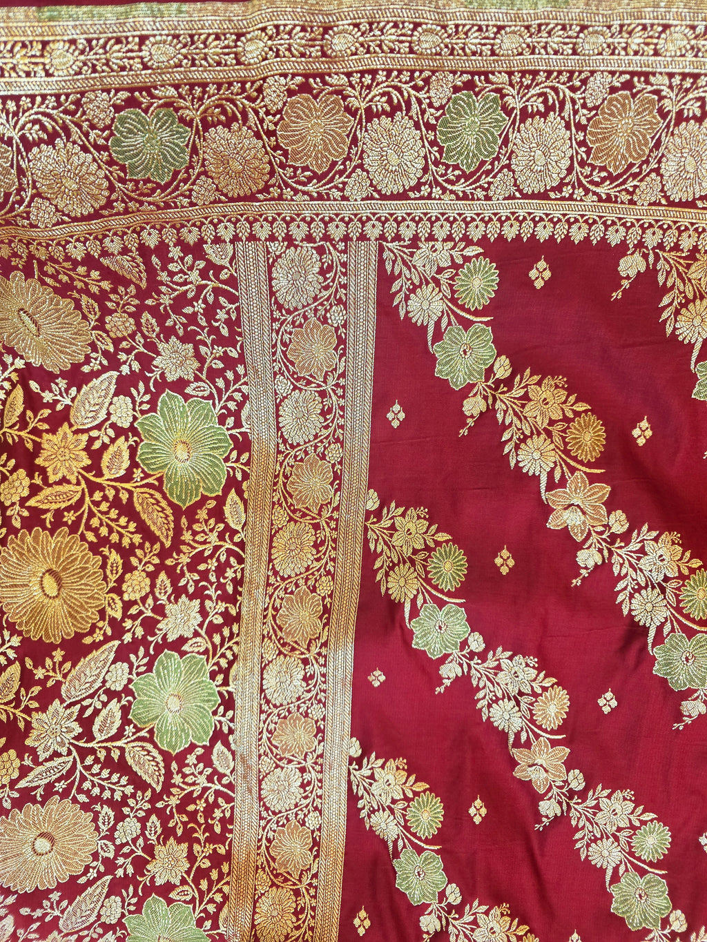 Maroon Banarasi Mashru Katan Silk Saree – Bridal Zari Weave