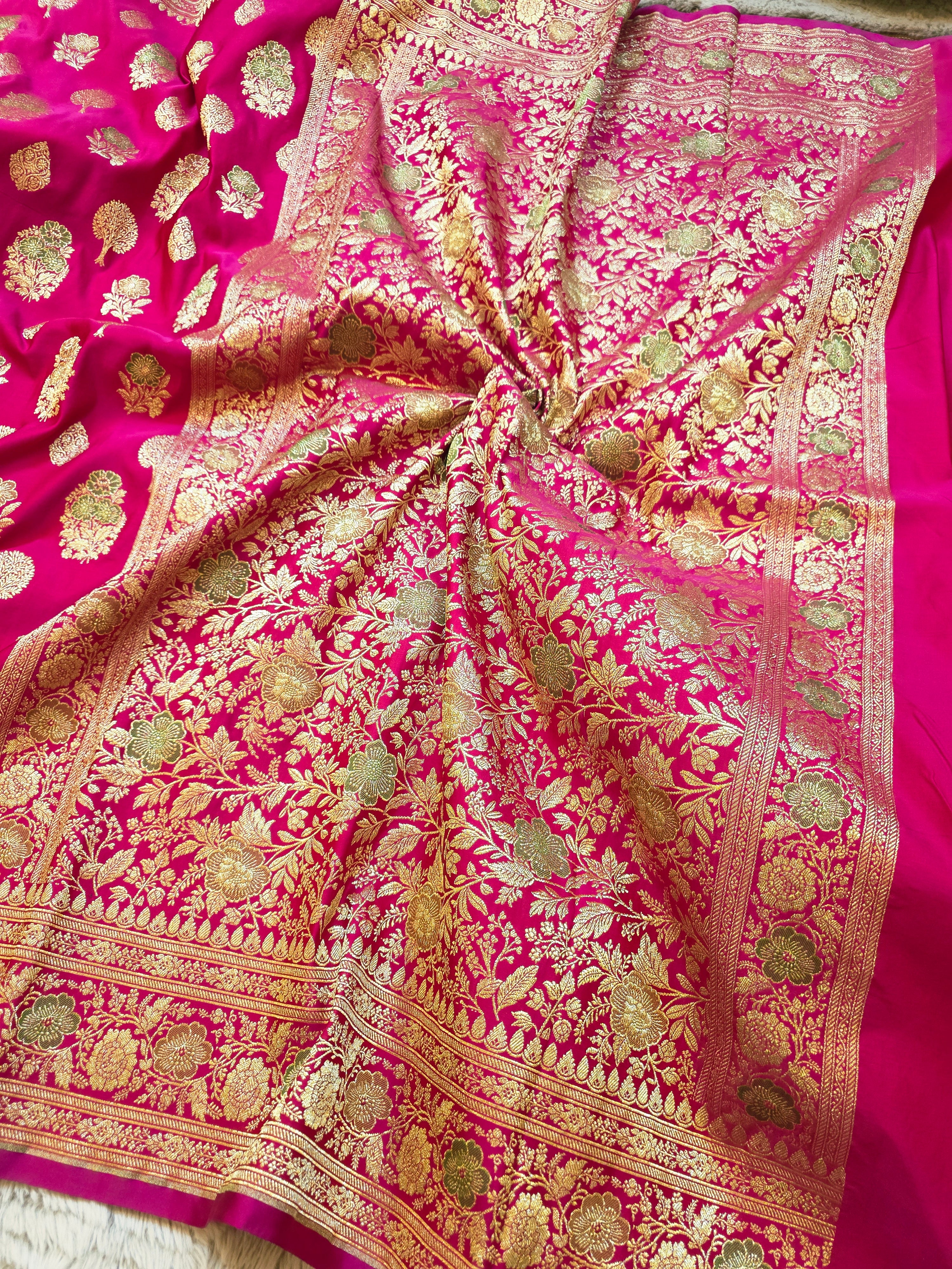 Rani Pink Banarasi Silk Saree in Mashru Katan