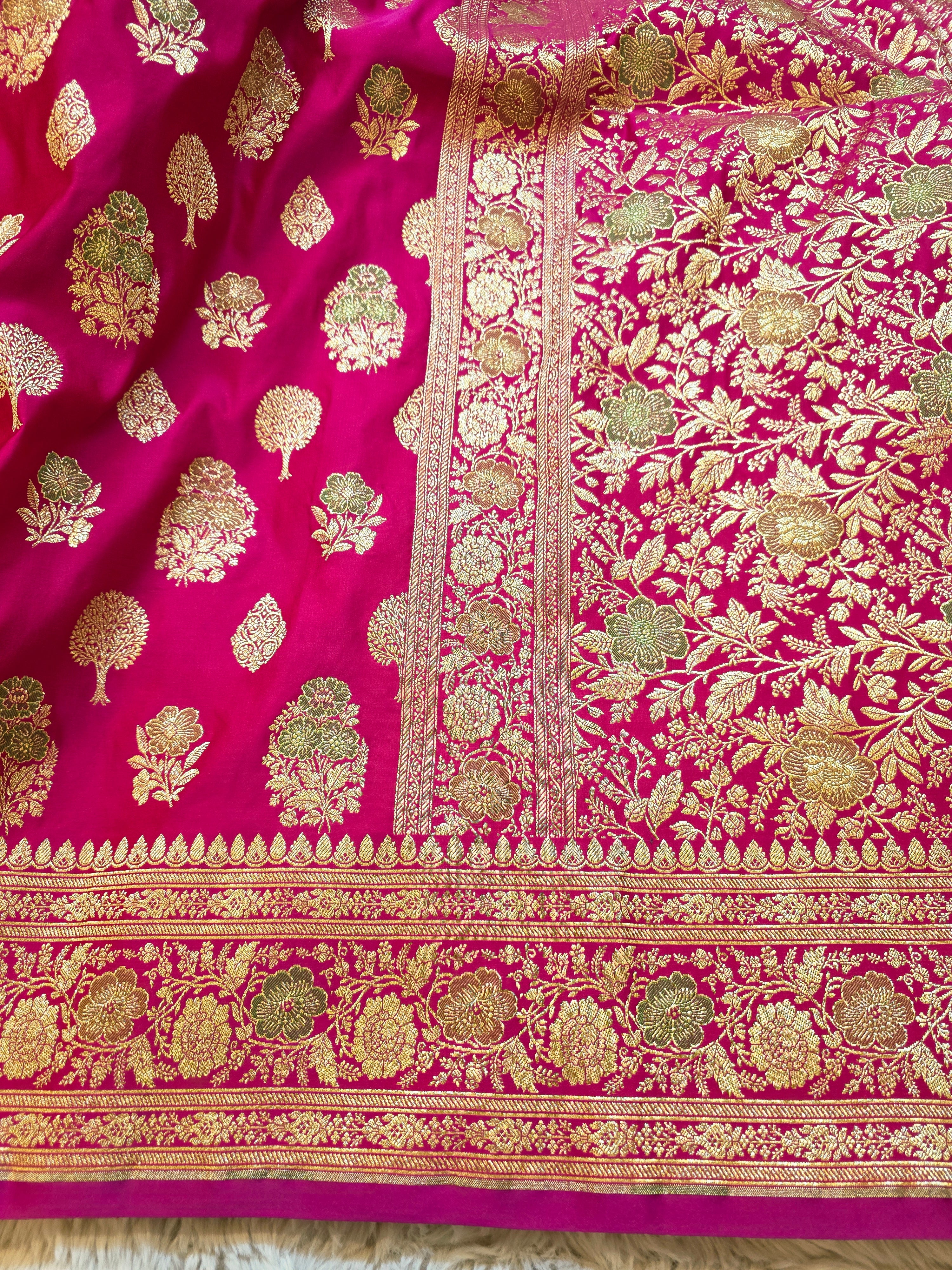 Rani Pink Banarasi Silk Saree in Mashru Katan