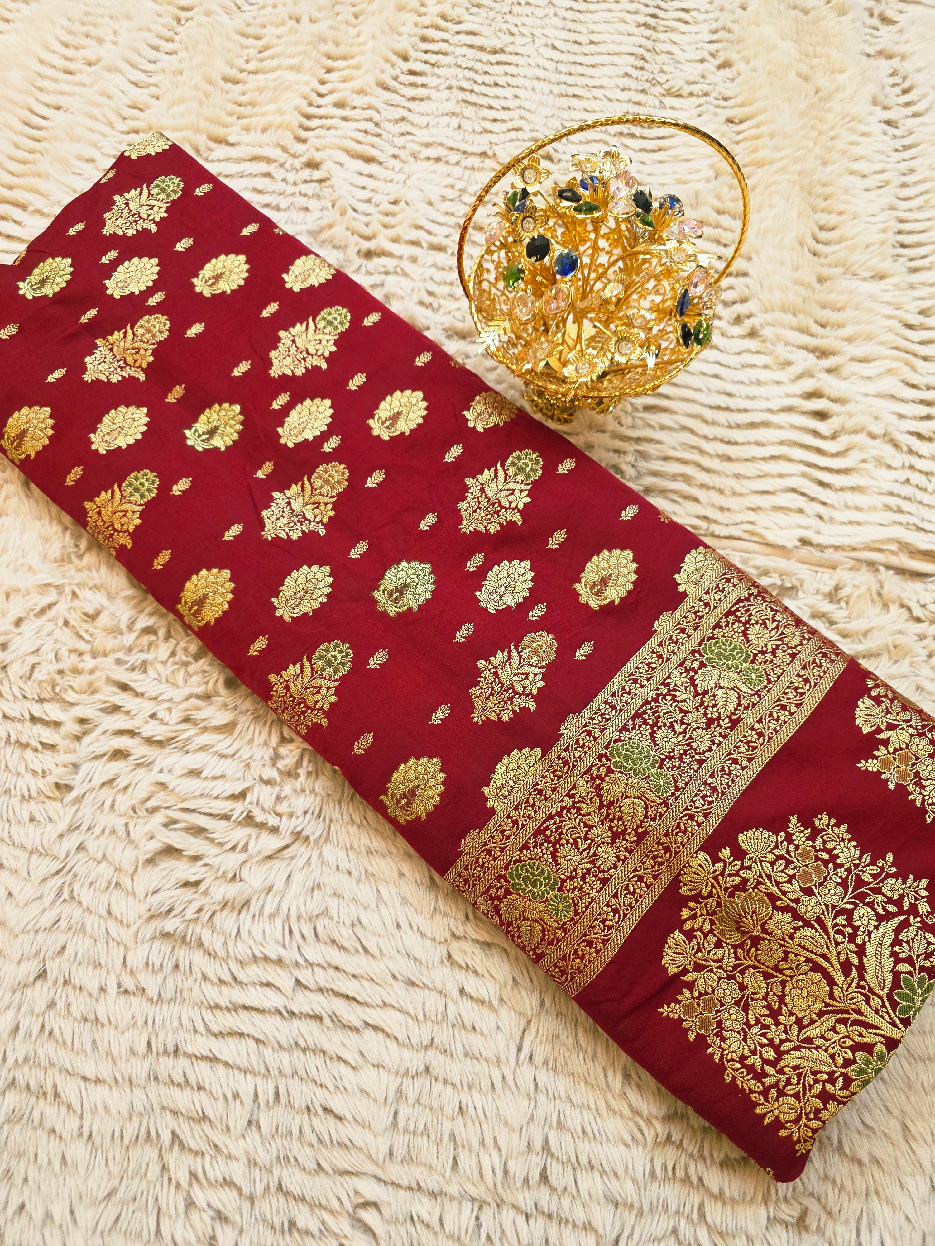 Maroon Majesty – Banarasi Mashru Katan Silk Saree