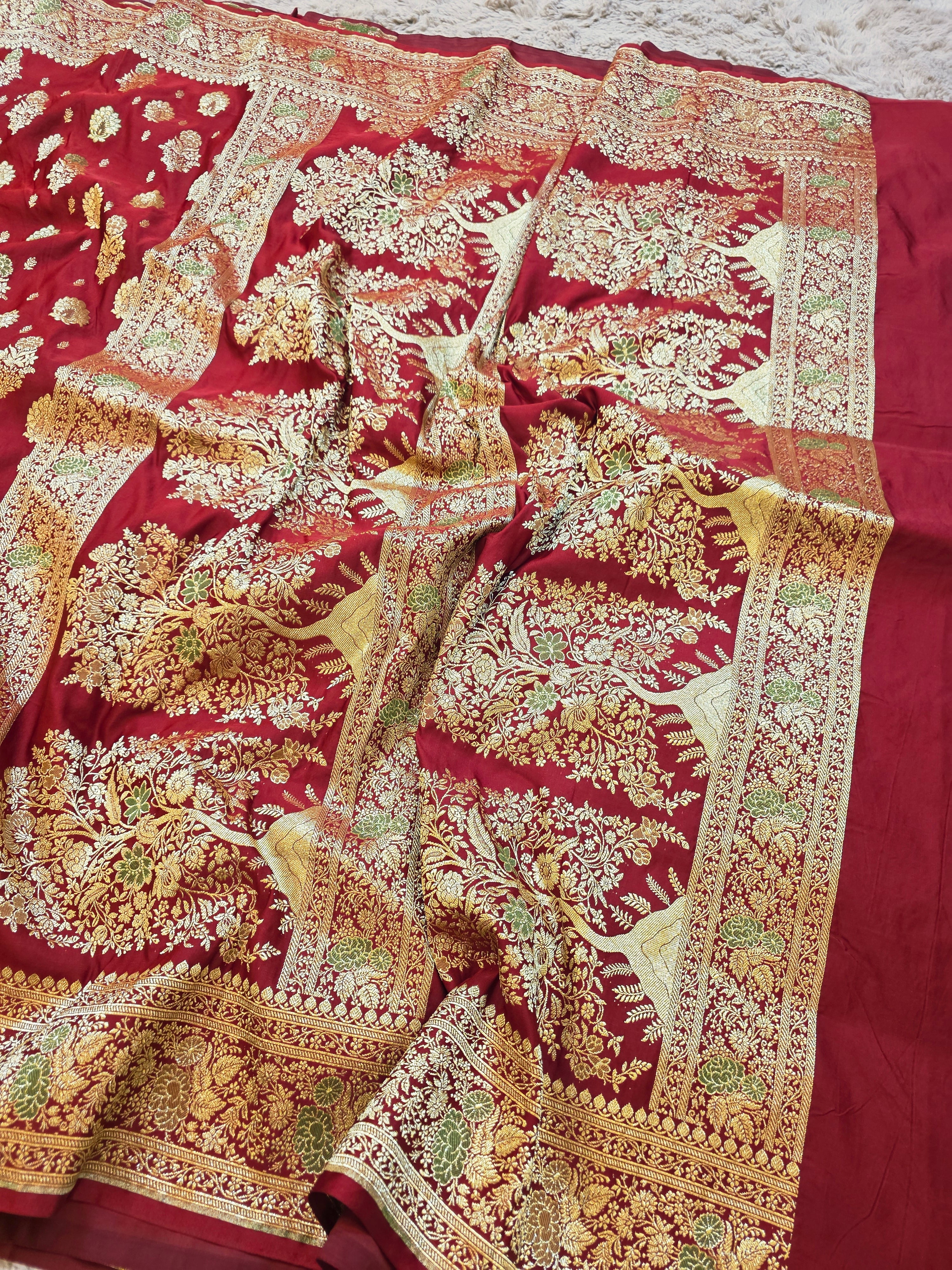 Maroon Majesty – Banarasi Mashru Katan Silk Saree