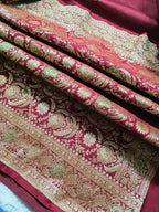 Gulzar – Maroon Banarasi Mashru Katan Silk Saree with Floral Jaal