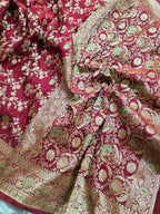Gulzar – Maroon Banarasi Mashru Katan Silk Saree with Floral Jaal