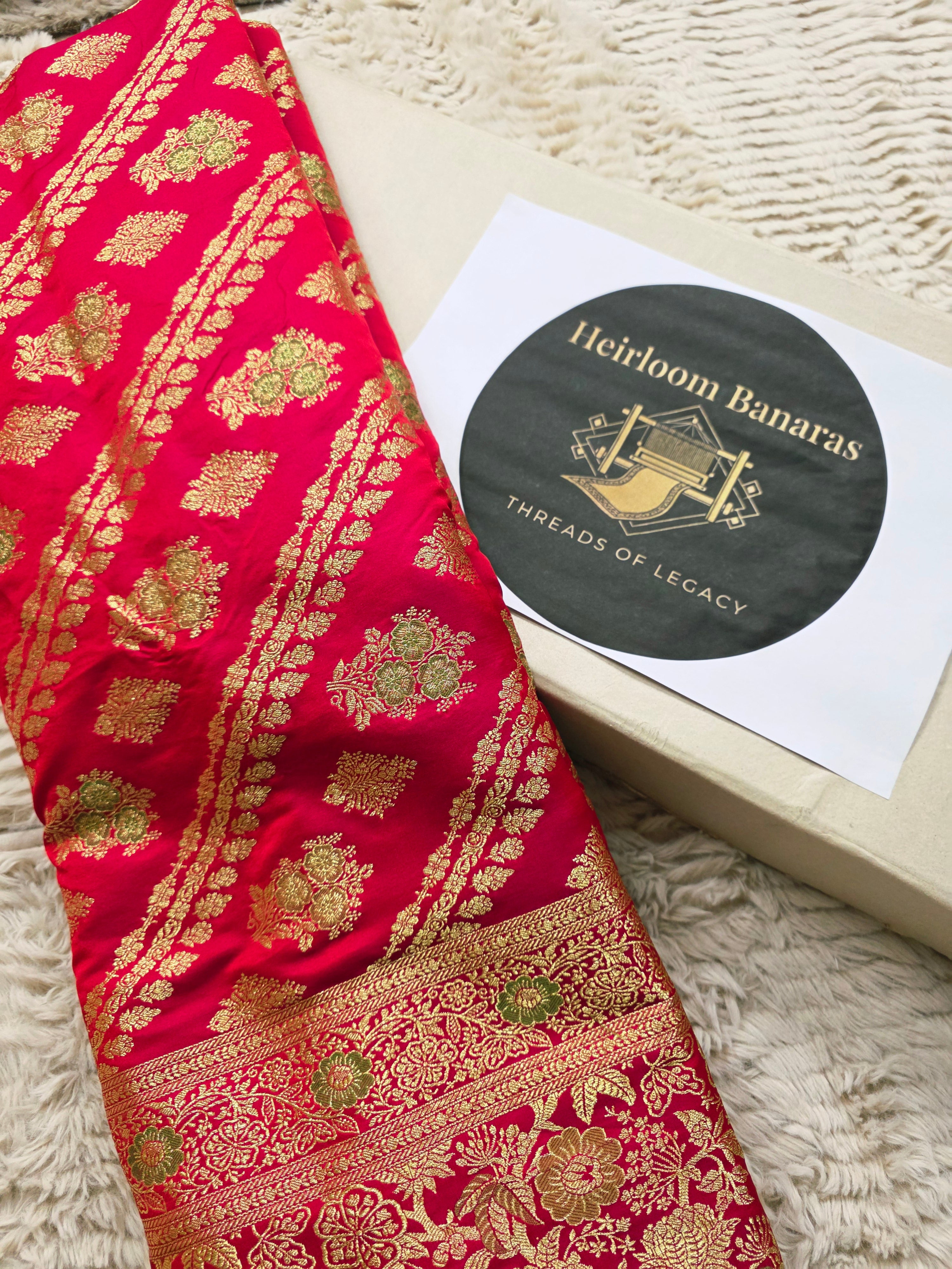Rani Rose – Pink-Red Banarasi Mashru Katan Silk Saree