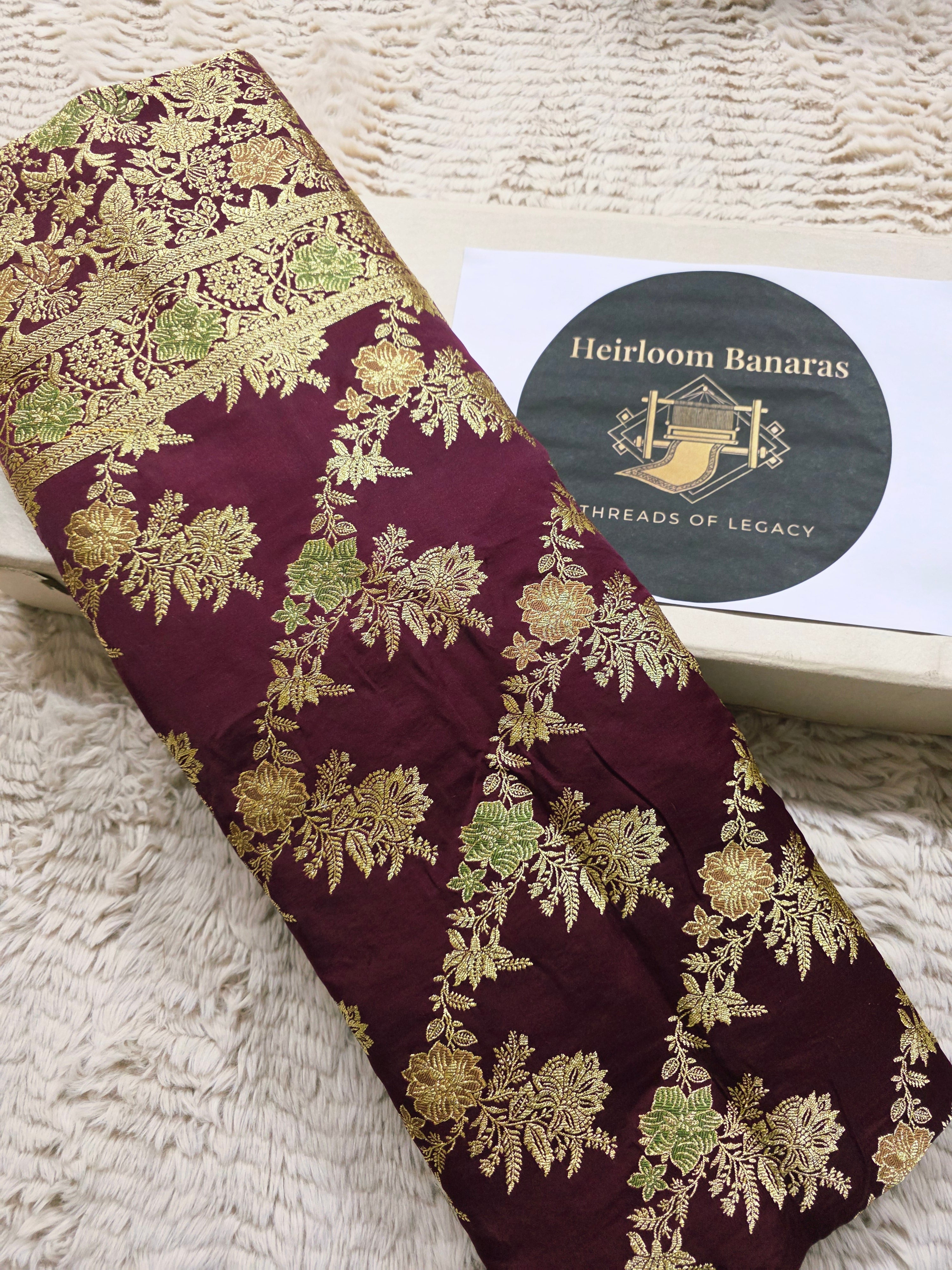 Merlot Vine – Wine Maroon Banarasi Mashru Katan Silk Saree