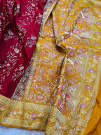 Crimson Meadow – Red Banarasi Mashru Katan Silk Saree