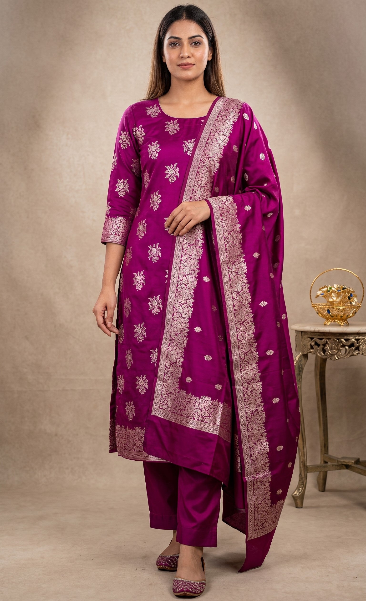 Stunning Banarasi Mashru Katan Silk Suit Set