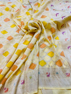 Yellow Hand Brush Painted Banarasi Crepe Silk Saree