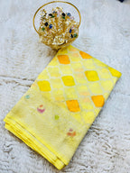 Yellow Hand Brush Painted Banarasi Crepe Silk Saree