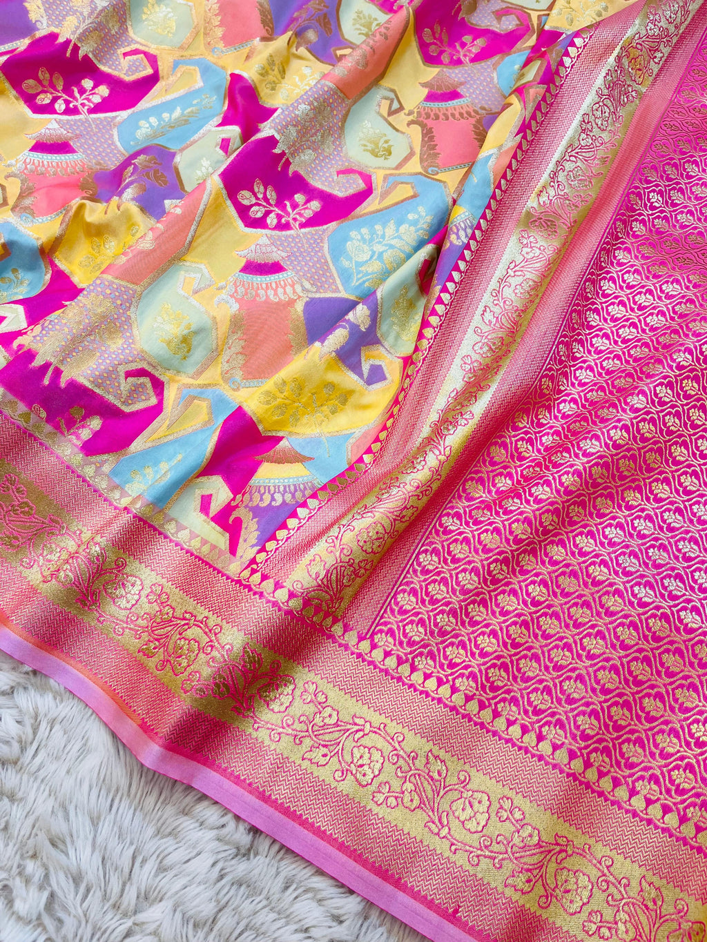 Banarasi Mashru Katan Rangkat Saree | Pure Silk Zari Weave