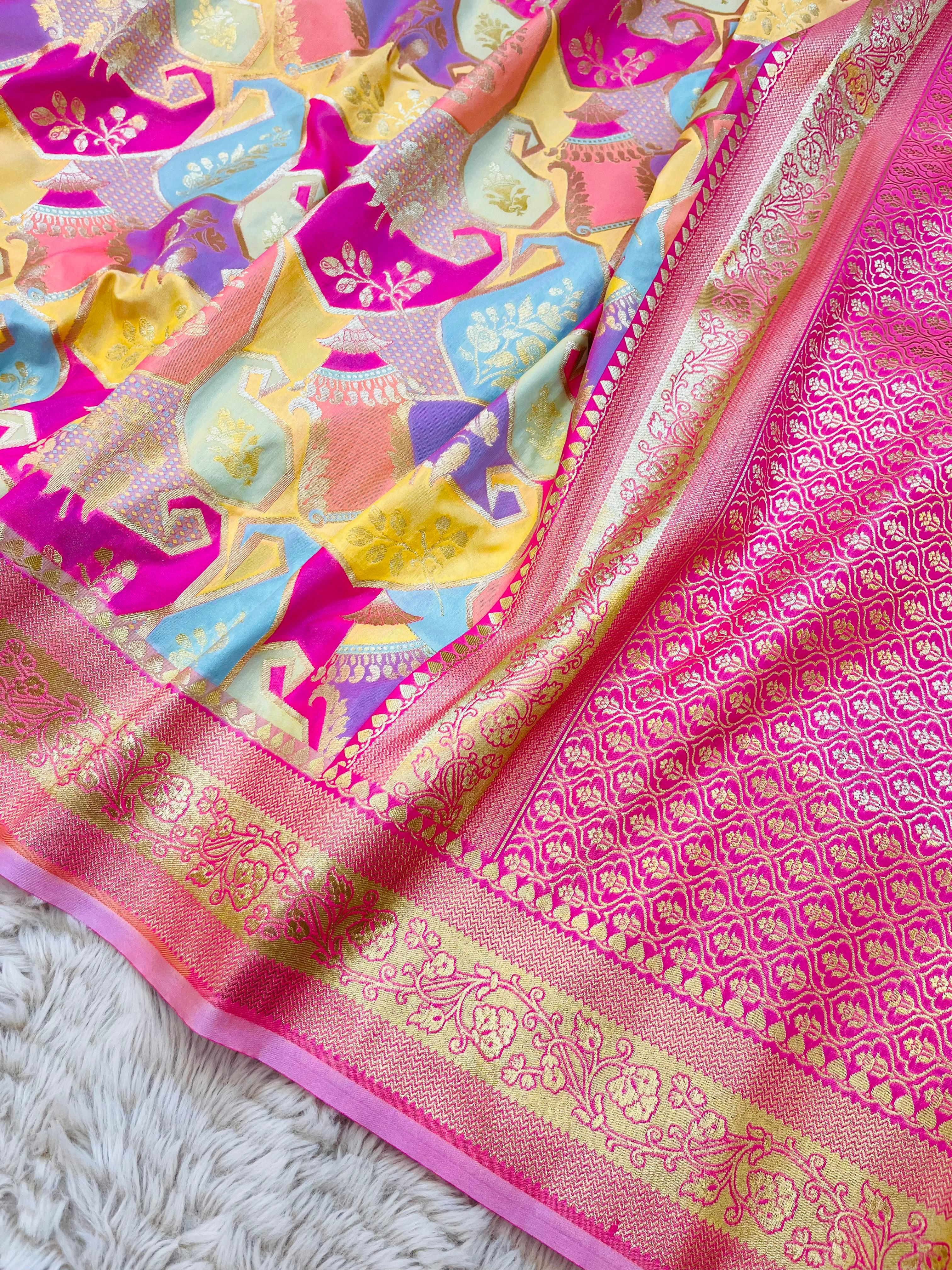Banarasi Mashru Katan Rangkat Saree | Pure Silk Zari Weave