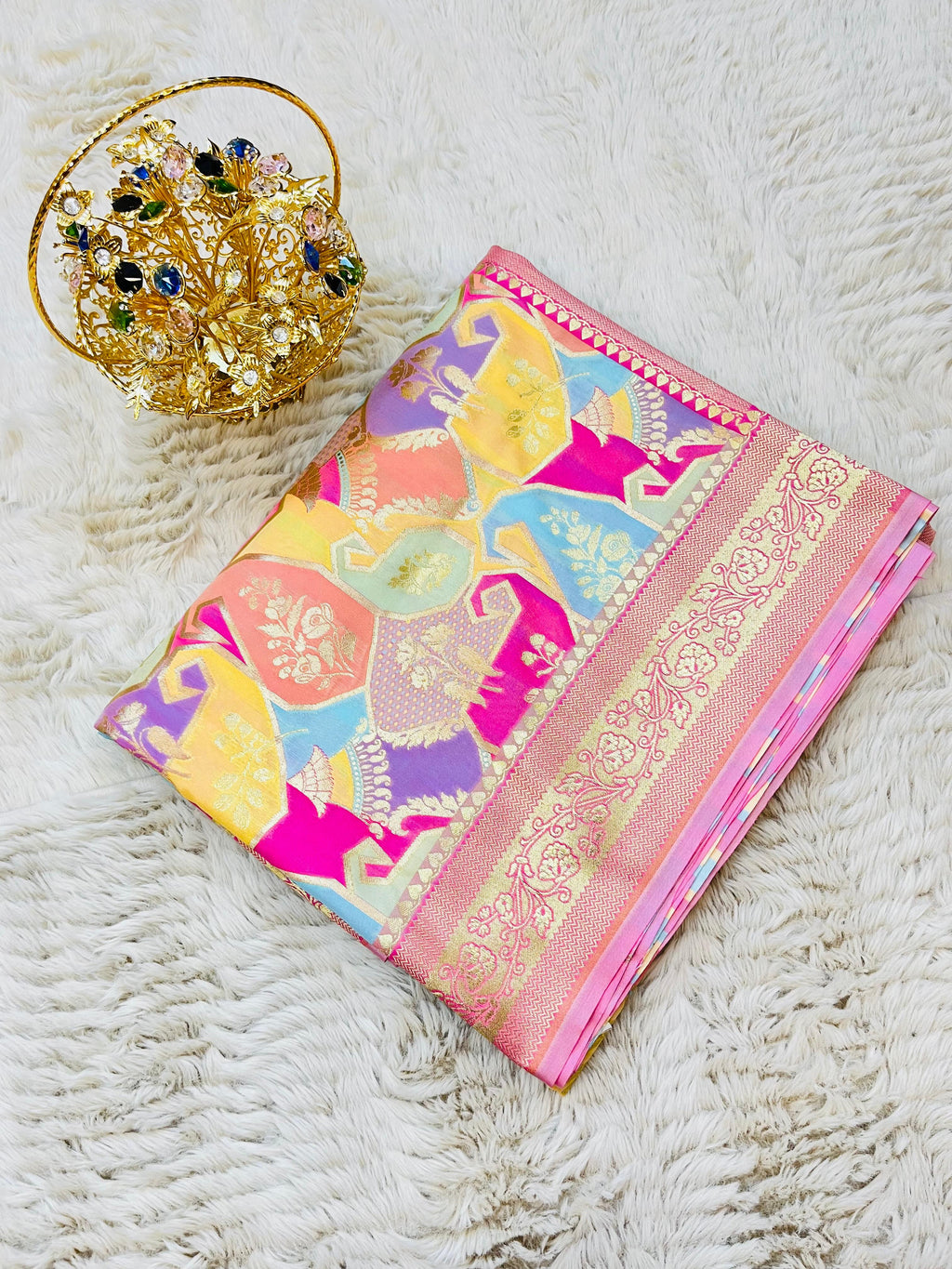 Banarasi Mashru Katan Rangkat Saree | Pure Silk Zari Weave