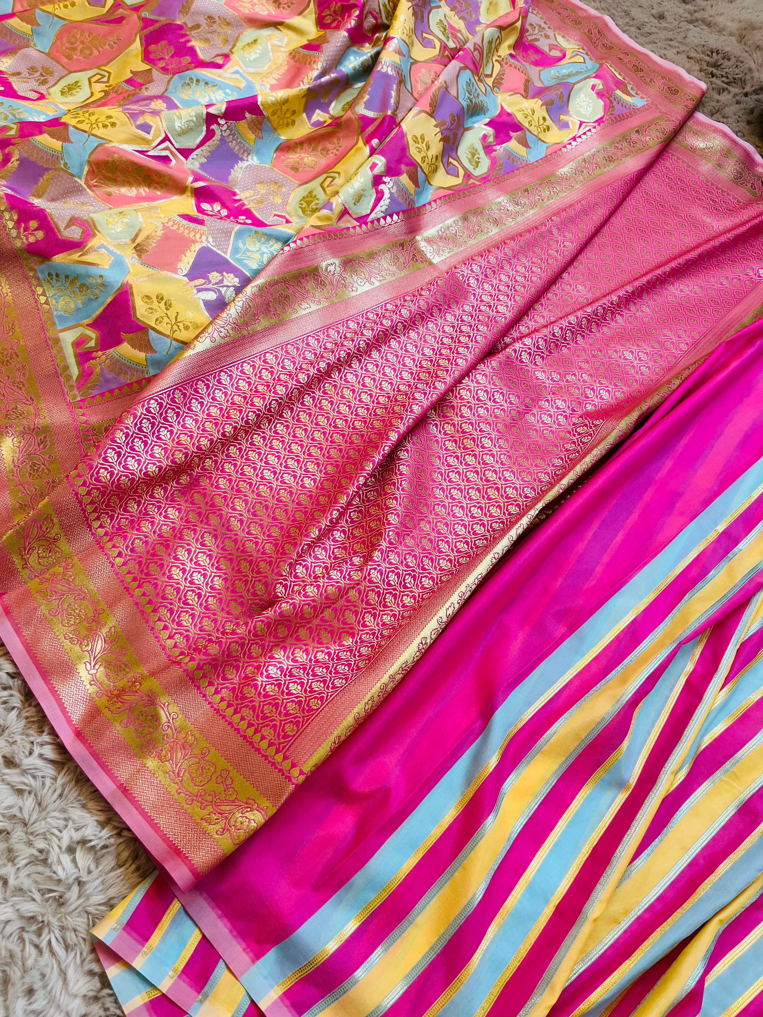 Banarasi Mashru Katan Rangkat Saree | Pure Silk Zari Weave