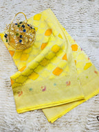 Yellow Hand Brush Painted Banarasi Crepe Silk Saree