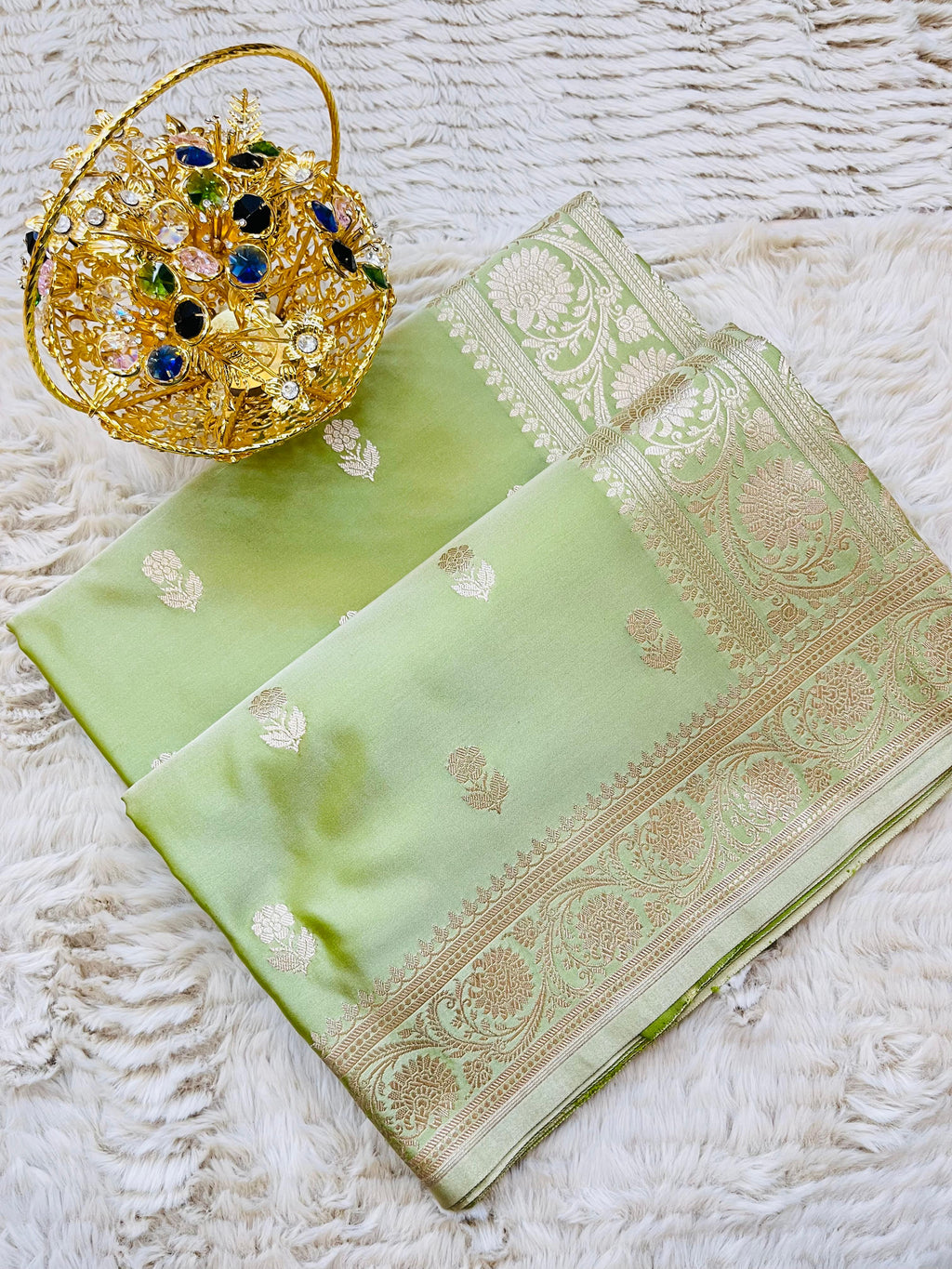 Pure Banarasi Luxury Mashru Katan Silk Saree with Silver Zari Weaving