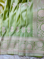 Pure Banarasi Luxury Mashru Katan Silk Saree with Silver Zari Weaving