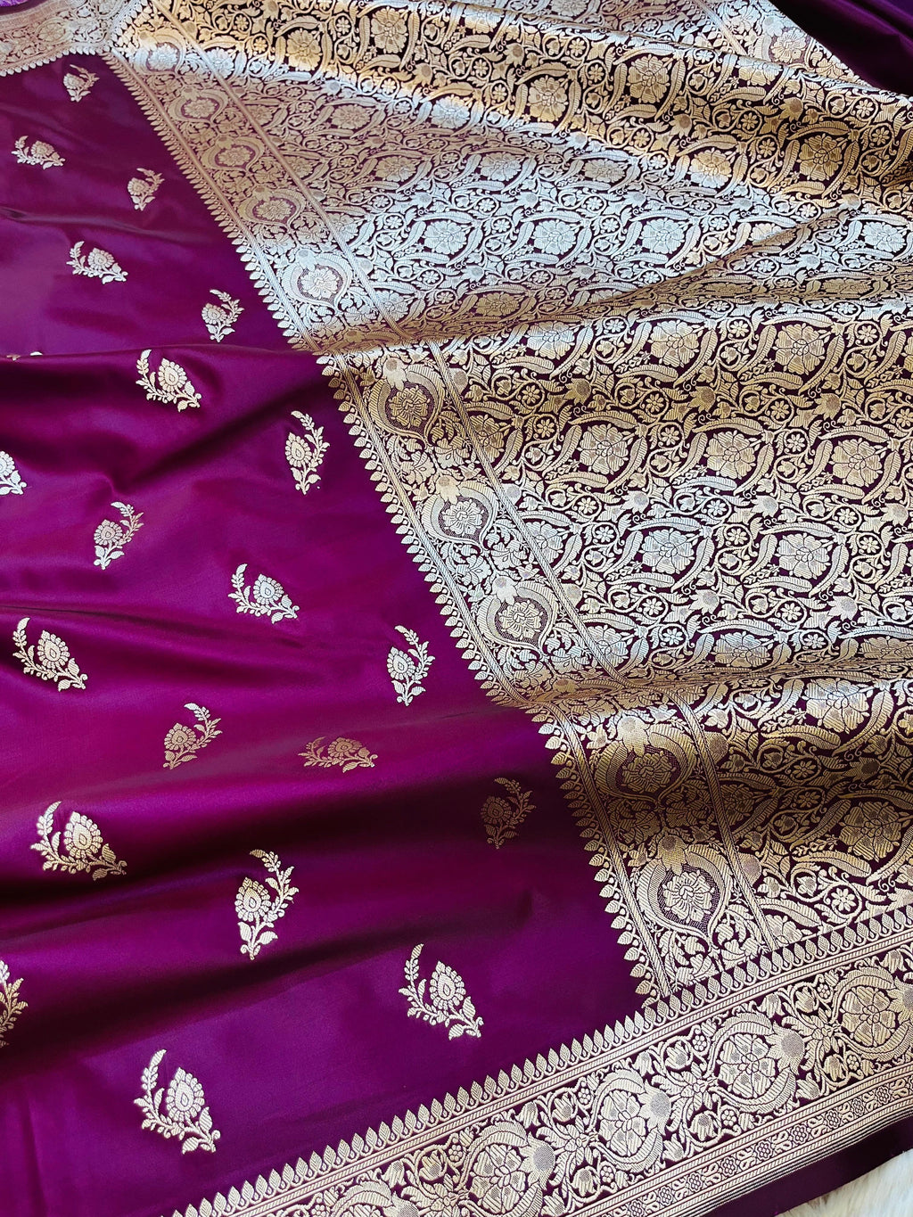 Banarasi Mashru Katan Silk Saree with Delicate Booti