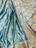 Pure Banarasi Luxury Mashru Katan Silk Saree with Silver Zari Weaving