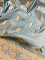 Pure Banarasi Luxury Mashru Katan Silk Saree with Silver Zari Weaving