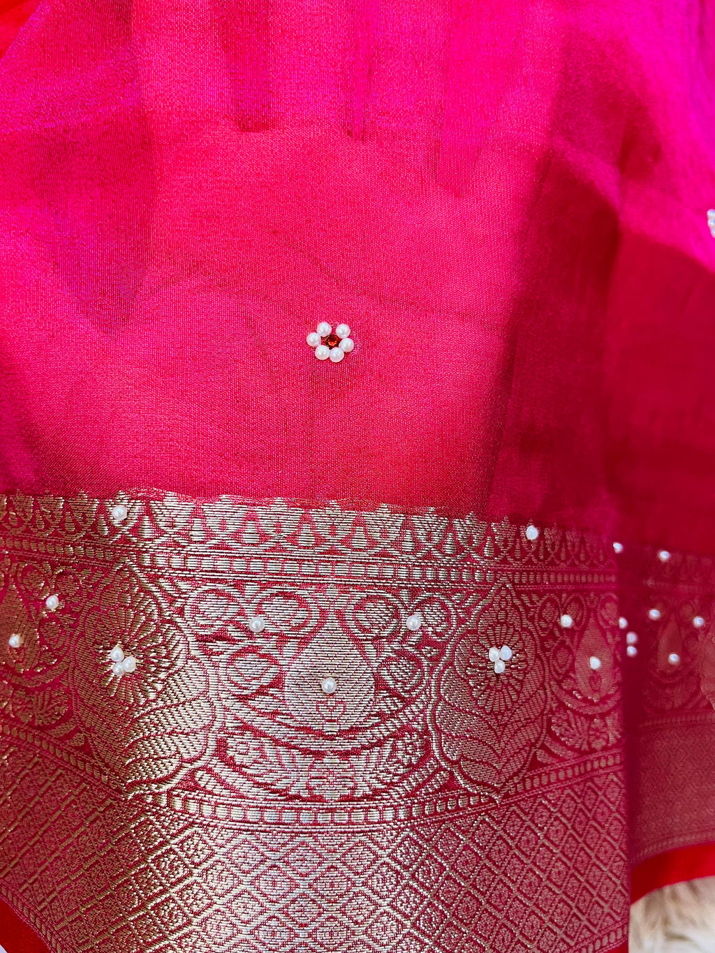 Banarasi Tissue Silk Saree with Hand Stone Work & Zari Border