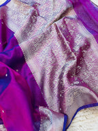 Banarasi Tissue Silk Saree with Hand Stone Work & Zari Border