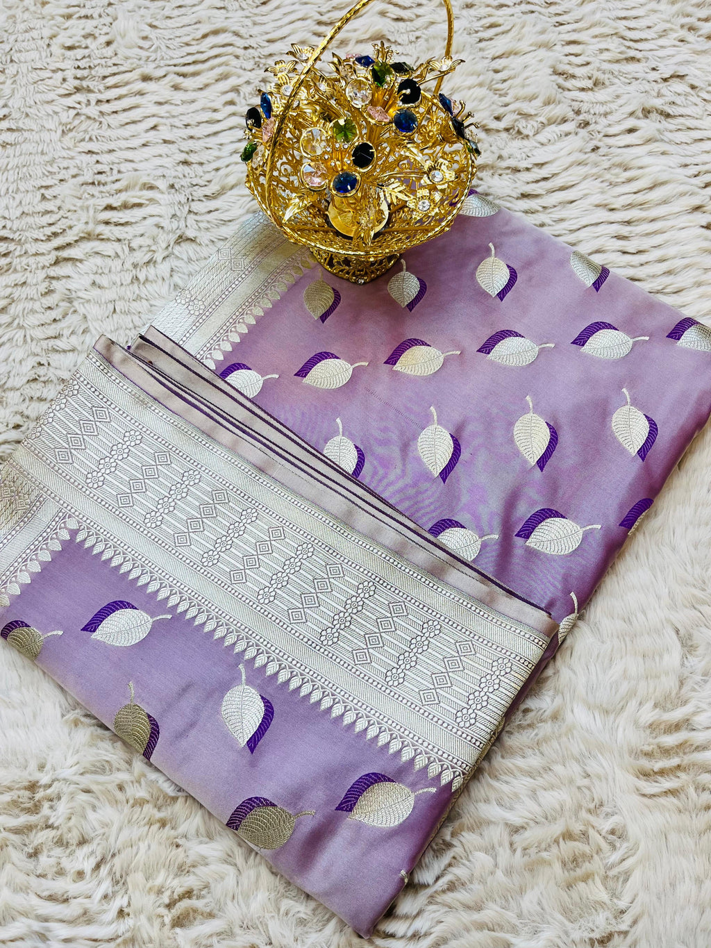 Pure Mashru Katan Silk Banarasi Saree | Paan Buti Motif | Antique Zari Pallu